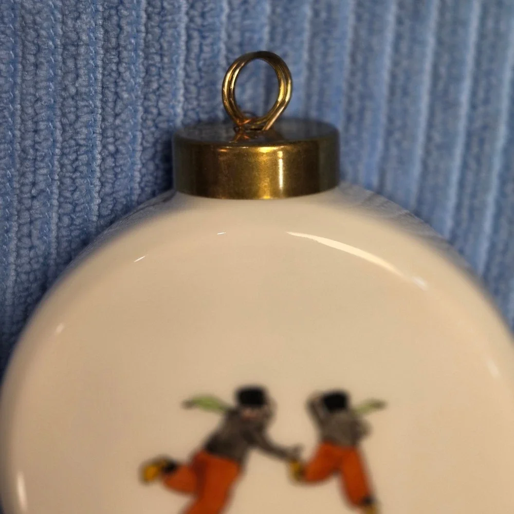 Vintage Dutch Scene Porcelain Disc Ornament Hand Painted Ceramic Ice Skating